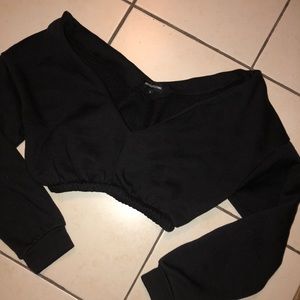Black cropped off the shoulder hoodie